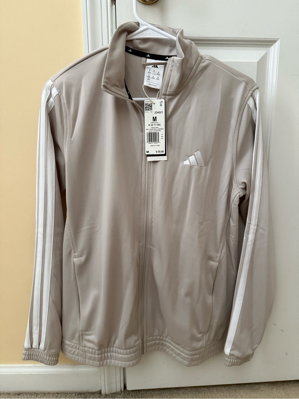 adidas Women Beige Track Jacket with White Stripes